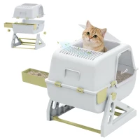 PawHut Cat Litter Box with Lid, Enclosed Cat Litter Box with Deodorization Bag & Drawer Pan, High Sides & Flip-to-Clean(m-1)