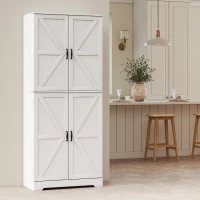 HOMCOM Farmhouse Kitchen Pantry, 72" Tall Pantry Cabinet with 4 Barn Doors, 4 Adjustable Shelves and 8 Door Shelves, White(m-9)