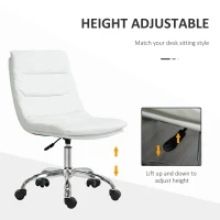 Vinsetto Armless Office Chair Ergonomic Computer Desk Chair Mid-Back Upholstered Task Chair with PU Leather, Adjustable Height and Swivel Seat, White(m-5)