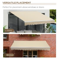 Outsunny 12' x 8' Retractable Awning Patio Awnings Sun Shade Shelter with Manual Crank Handle, 280g/m² UV & Water-Resistant Fabric and Aluminum Frame for Deck, Balcony, Yard, Cream White(m-16)