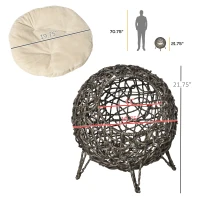PawHut 20.5" Rattan Cat Bed, Kitten House, Elevated Round Condo for Comfort and Circulation with Cushion, Round Design(m-3)