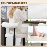 HOMCOM Bar Stools Set of 2, Sherpa Upholstered Barstools with Backrest, Bar Height Stools with Footrest for Kitchen Island(m-6)