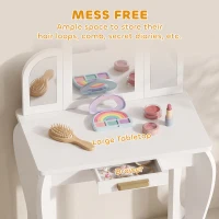 Qaba Kids Dressing Table and Chair Set, Girls Dressing Set, Makeup Desk with Drawer for 3-6 Years Old Kids, White(m-5)