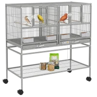 PawHut Large Double Rolling Metal Bird Cage Bird House w/ Removable Tray Storage Shelf(m-9)