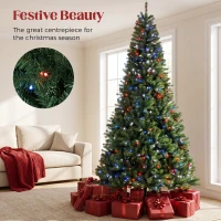 HOMCOM 9ft Prelit Christmas Tree with RGB Dynamic LEDs, Remote Control, Daily Timer, Hinged Xmas Tree, Easy Assembly(m-4)