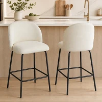 HOMCOM Set of 2 Counter Height Barstools, Upholstered Linen Bar Stools with Backrest, Footrest and Steel Legs, Cream White(m-1)