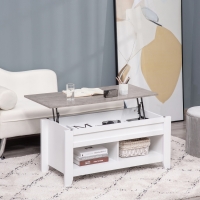 HOMCOM Lift Top Coffee Table with Hidden Storage Compartment and Open Shelves, Lift Tabletop Pop-Up Center Table, White