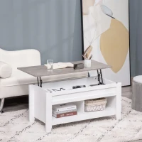 HOMCOM Lift Top Coffee Table with Hidden Storage Compartment and Open Shelves, Lift Tabletop Pop-Up Center Table for Living Room, White(m-1)