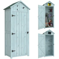 Outsunny 30" x 21" x 71" Garden Storage Shed, Outdoor Tool Utility Storage House  with 3 Tier Shelves and Roof, Blue(m-9)