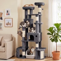PawHut 79" Extra Large Cat Tree Tower with Dual Baseboard for Large Adult Big Cats, Dark Gray(m-9)