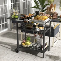 Outsunny 2-Tier Shelf Outdoor Bar Cart, Stainless Steel Tabletop Patio Serving Cart with Accessories for Poolside, Garden, Black(m-2)