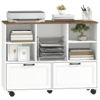 HOMCOM Lateral Mobile Filing Cabinet, 2 Drawer File Cabinet with Wheels, Adjustable Hanging Bars, Walnut and White(m-13)