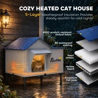 PawHut Heated Cat House Weatherproof with Heating Pad, Elevated Base, Safe Escape Door, for Stray, Barn Cats(m-4)