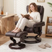 HOMCOM Massage Recliner Chair with Footrest, Swivel Armchair, Wrapped Wood Base, 10 Massage Points, Faux Leather, Brown(m-8)
