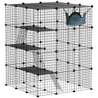 PawHut DIY 4 Tier Cat Cage Indoor with Hammock, Ramps, Jumping Platforms, Doors, Cat Enclosure for 1-3 Cats, 3 x 3 x 4, Black(m-1)