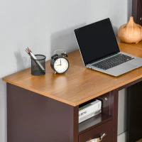 HOMCOM L Shaped Computer Desk with Hutch, 59" Corner Desk, Space Saving Home Office Desk with Storage Shelves, Drawer and Cabinet, Coffee Brown(m-9)