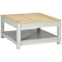 HOMCOM Square Coffee Table with Storage for Living Room, Natural/Gray(m-1)