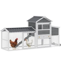 PawHut Chicken Coop with Wheels, 80" L Mobile Hen House with Run, Outdoor Wooden Chicken House with Nesting Box, Tray, Ramp(m-9)