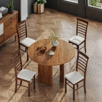 HOMCOM Wooden Dining Chairs Set of 4, Farmhouse Upholstered Kitchen Chairs with Rubber Wood Frame, Dark Brown and Beige(m-11)