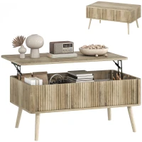 HOMCOM Lift Top Coffee Table with Storage, Center Table with Hidden Compartments and Pine Wood Legs for Living Room, Oak(m-9)