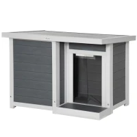 PawHut Outdoor Indoor Dog House with Openable Top, Weather Resistant Dog Kennel with Porch, Pet Furniture for Small and Medium Sized Dogs, Gray(m-1)