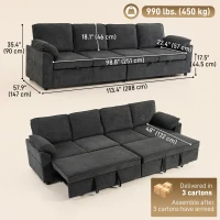 HOMCOM Sectional Sofa Bed, Double Pullout Sleeper Sofa Couch, Chenille Fabric, Dark Grey(m-3)