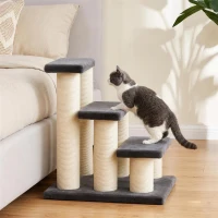 PawHut Cat Trees 3 Tier Pet Stairs Dog Cat 3 Steps Kitty Scratching Post Cat Scratch Furniture Dark Grey(m-12)