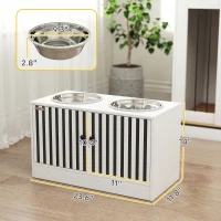 PawHut Elevated Dog Bowls with Storage Cabinet,  2 Stainless Steel Bowls, Slow Feeder, Dog Feeding Station for Large Dogs, White(m-3)