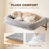 PawHut Cat Wall Shelves, 3-in-1 Wall-Mounted Cat Climber Set w/ Bed, Platforms, Hammock, Scratching Posts and Spring Ball(m-7)
