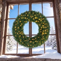 HOMCOM Christmas Decoration, 48 in Pre-Lit Norfolk Pine Artificial Christmas Wreath with 150 LED Lights, Green(m-8)