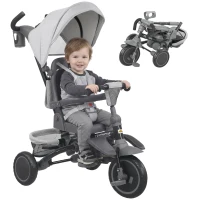 Qaba 6 in 1 Kids Tricycle with Adjustable Push Handle, Removable Canopy, Reversible Seat, for 1-5 Years, Gray(m-11)