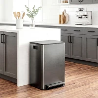 HOMCOM 2 x 30L / 7.9 Gallon Dual Trash Can with Removable Inner Buckets and Handles for Kitchen, Office, High-Gloss Black(m-8)