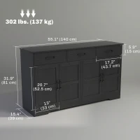 HOMCOM Sideboard Buffet Cabinet with Storage, Modern Coffee Bar Cabinet with 3 Drawers and Adjustable Shelves, Distressed Black(m-3)