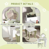 Qaba Kids Makeup Vanity Set with Stool, Mirror, Drawer, Storage Boxes, White(m-6)