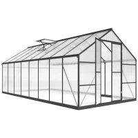 Outsunny Polycarbonate Greenhouse, Walk-in Green House with Two Top Windows, Rain Gutter and Swing Door, 8' x 16' x 7', Dark Grey(m-9)
