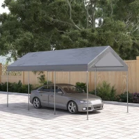 Outsunny 10' x 20' Party Tent and Carport, Height Adjustable Portable Garage, Outdoor Canopy Tent 8 Legs without Sidewalls for Car, Truck, Boat, Motorcycle, Bike, Garden Tools, Gray(m-2)
