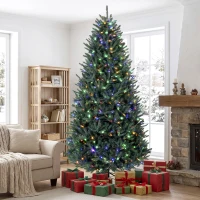 HOMCOM 9ft Prelit Christmas Tree, Colorado Blue Spruce, Easy Plug, Hinged Xmas Tree with Warm White & Multi-Color LED Lights(m-8)