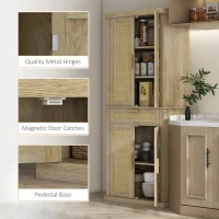 HOMCOM 72" Tall Kitchen Cabinet, Kitchen Pantry Cabinet with Rattan Doors, Drawer, 5-Tier Shelf and Adjustable Shelves, Oak(m-8)