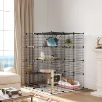 PawHut DIY 4 Tier Cat Cage Indoor with Hammock, Ramps, Jumping Platforms, Doors, Cat Enclosure for 1-3 Cats, 3 x 3 x 4, Black(m-11)