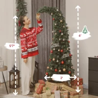 HOMCOM 6 ft Prelit Christmas Tree, Whimsical Xmas Tree Slim High Mountain Fir with 200 LEDs and Metal Stand, Green(m-3)