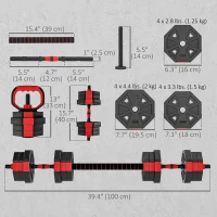 Soozier 6-in-1 Adjustable Dumbbell Set, Used as Kettlebell, Barbell, Dumbbell, Push-Up Stand, 44lbs Free Weights Set, Red(m-3)