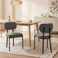 HOMCOM Upholstered Linen Fabric Kitchen Chairs, Modern Dining Chairs Set of 2 with Metal Legs, Grey(m-1)