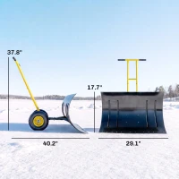 Outsunny Snow Shovel with Wheels, 29" Metal Snow Pusher with Adjustable Handle, 7-Angle Blade, Wear Strip for Driveway, Yellow(m-3)