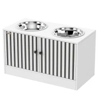 PawHut Elevated Dog Bowls with Storage Cabinet,  2 Stainless Steel Bowls, Slow Feeder, Dog Feeding Station for Large Dogs, White(m-1)