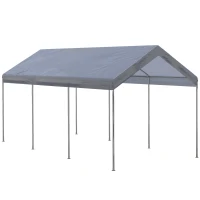 Outsunny 10' x 20' Party Tent and Carport, Height Adjustable Portable Garage, Outdoor Canopy Tent 8 Legs without Sidewalls for Car, Truck, Boat, Motorcycle, Bike, Garden Tools, Gray(m-1)