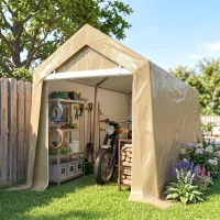 Outsunny Galvanized 7' x 12' Outdoor Storage Tent, Heavy Duty and Waterproof Portable Shed for Bike, Motorcycle, Tools, Beige(m-9)