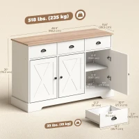 HOMCOM 46.5" Buffet Cabinet, Farmhouse Sideboard with 3 Barn Doors and 3 Drawers for Living Room, Kitchen, White(m-3)