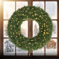 HOMCOM Christmas Decoration, 48 in Pre-Lit Norfolk Pine Artificial Christmas Wreath with 150 LED Lights, Green(m-3)