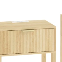 HOMCOM Modern Nightstand Set of 2, Slim Bedside Table with Drawer, Open Shelf and Built-in Charging for Bedroom, Oak(m-11)