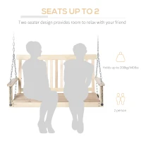Outsunny 2 Person Wooden Porch Swing, Patio Swing Chair with Hanging Chains, Slatted Back & Seat, Outdoor Swing Bench for Garden, Backyard, Deck, Natural(m-4)